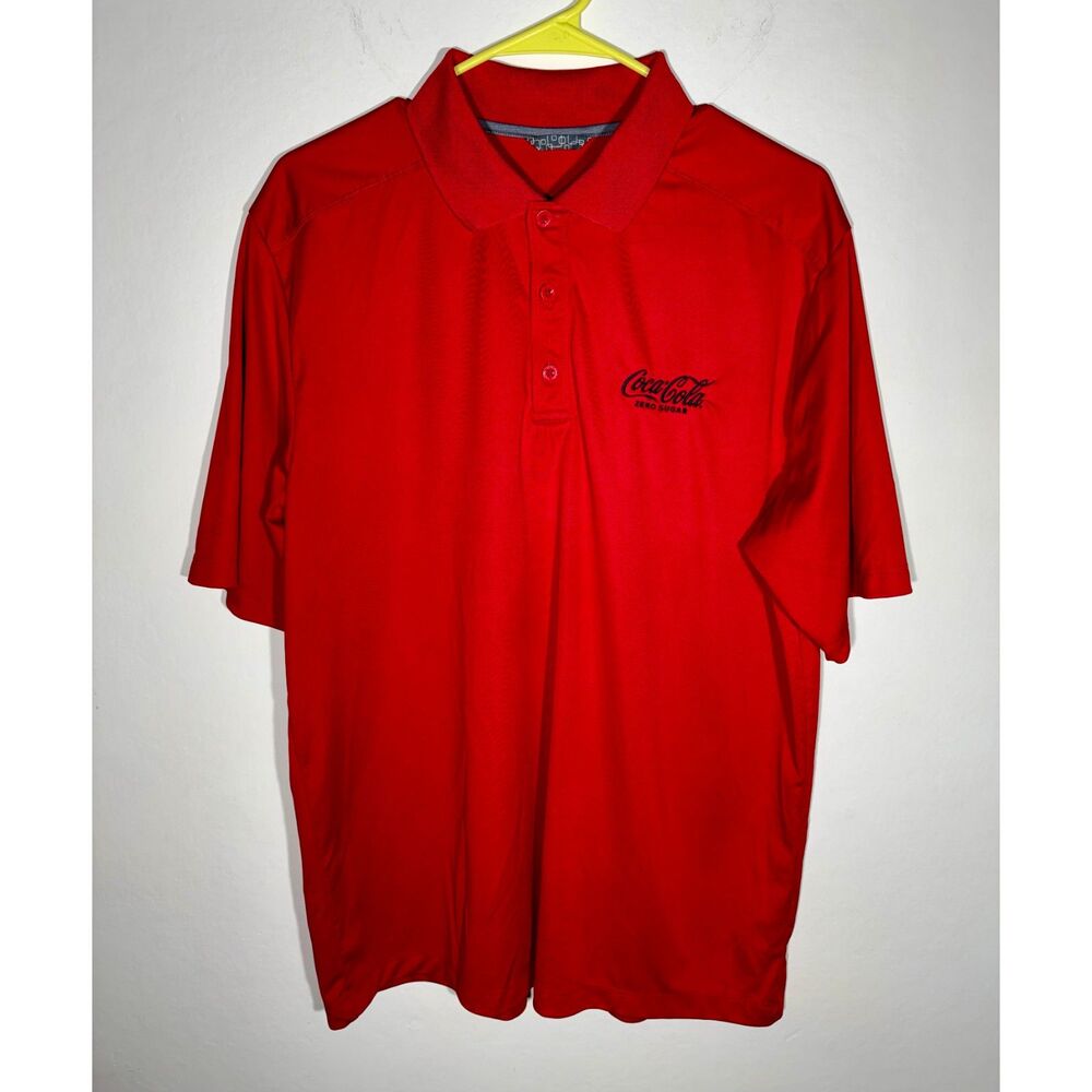 Coca-Cola Zero Sugar Red Polo Shirt Men's Large Embroidered Logo Casual Top